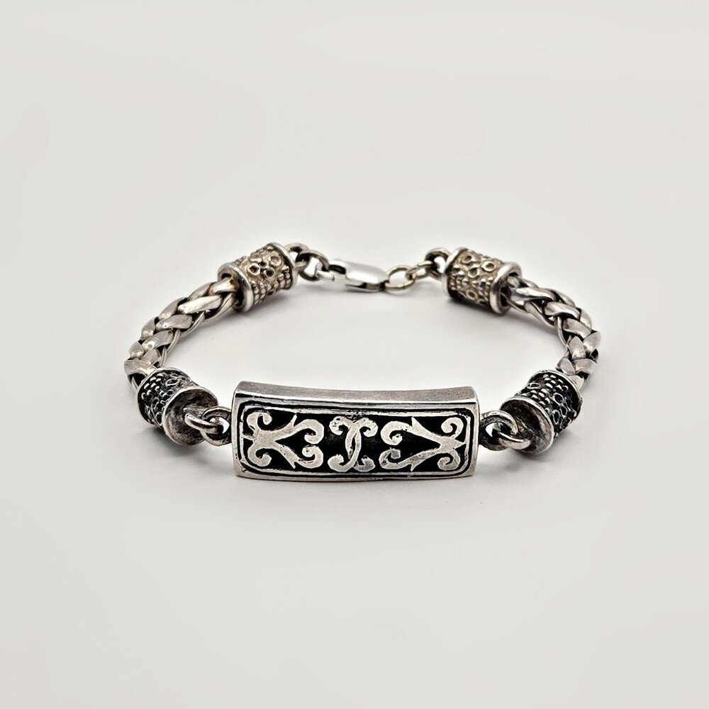 Solid 27g Sterling Silver Bar Bracelet – XS 6" Bali Style Chain